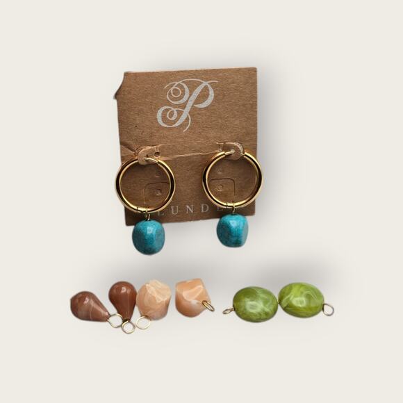 Plunder Design Gold Hoop Earrings with Interchangeable Beads - Picture 1 of 5